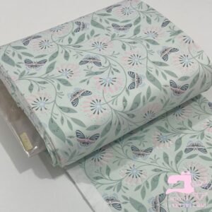 Microfibra Estampada Diseño Brillo Floral Verde Salvia