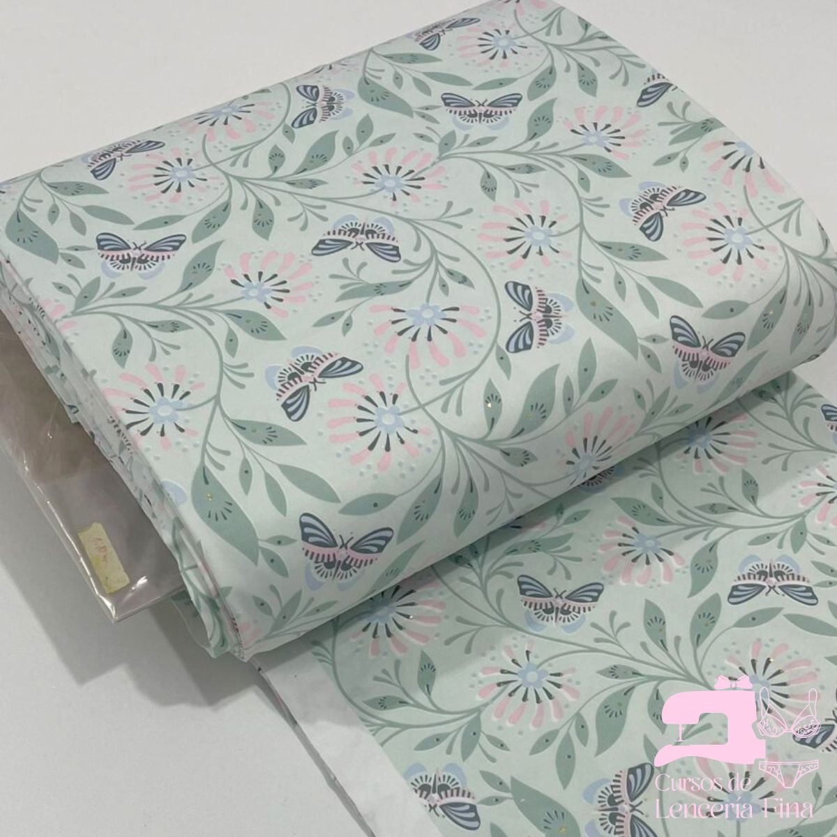 Microfibra Estampada Diseño Brillo Floral Verde Salvia