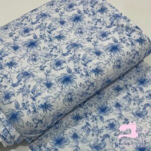 Microfibra Estampada Diseño Floral Vintage Azul Denim