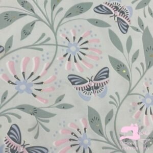 Microfibra Estampada Diseño Brillo Floral Verde Salvia