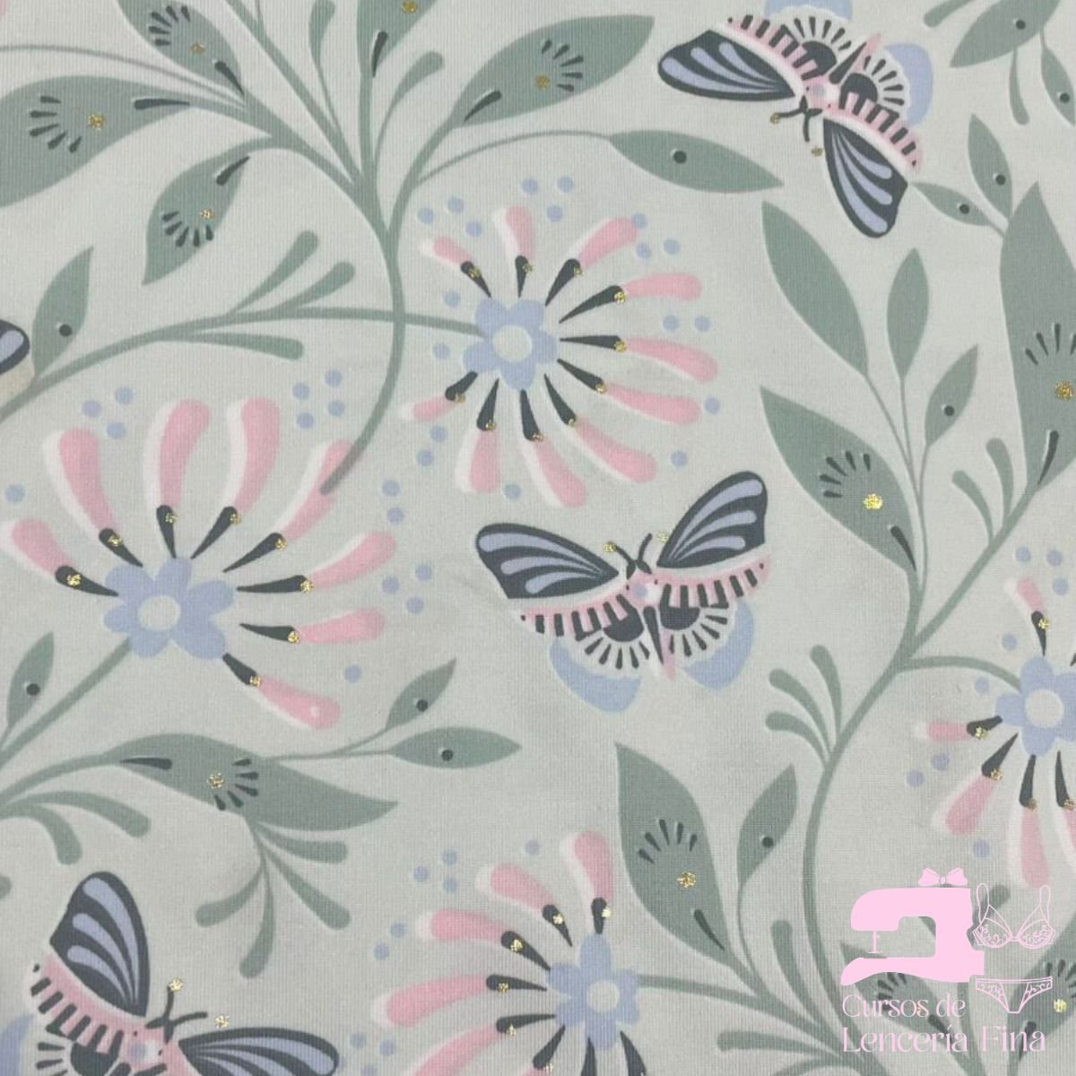 Microfibra Estampada Diseño Brillo Floral Verde Salvia - Image 2