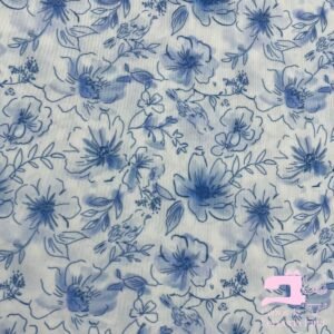 Microfibra Estampada Diseño Floral Vintage Azul Denim