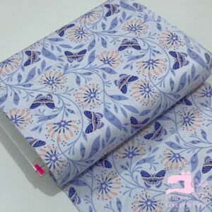 Microfibra Estampada Diseño Brillo Floral Azul Lavanda