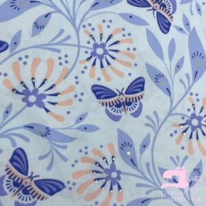 Microfibra Estampada Diseño Brillo Floral Azul Lavanda