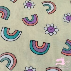 Algodón Licrado Estampado Diseño Arcoíris Perla