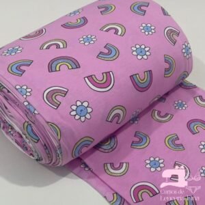Algodón Licrado Estampado Diseño Arcoíris Pink
