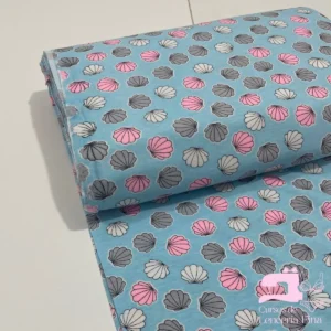 Algodón Licrado Estampado Diseño Abanico Celeste