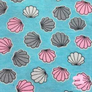 Algodón Licrado Estampado Diseño Abanico Celeste