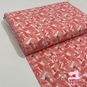 Algodon Licrado Estampado Diseño Flamencos Mandarina