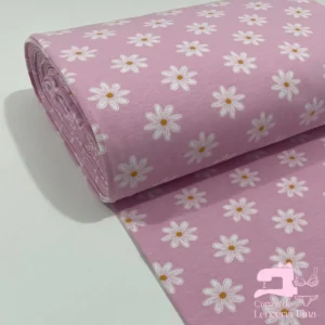 Algodon Licrado Estampado Diseño Flores Blancas