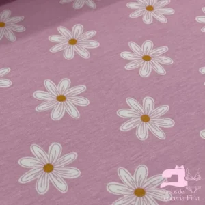 Algodon Licrado Estampado Diseño Flores Blancas