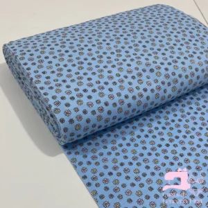 Algodon Licrado Estampado Diseño Margarita Celeste