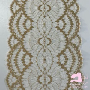 Encaje Elástico Matizado Diseño Abaníco Perla con Dorado