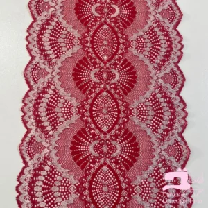 Encaje Elástico Matizado Diseño Abaníco Rojo con Blanco