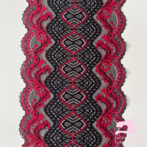 Encaje Elástico Matizado Diseño Dragón Negro con Rojo