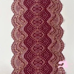 Encaje Elástico Matizado Diseño Dragón Vino con Beige