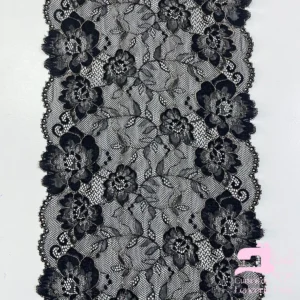 Encaje Elástico Matizado Diseño Floral Negro Gold