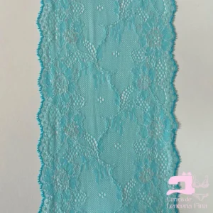 Encaje Elástico Matizado Diseño Florinda Turquesa con Blanco