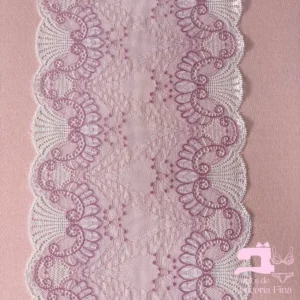 Encaje Elástico Matizado Diseño Gitana Blanco con Rosado