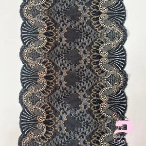 Encaje Elástico Matizado Diseño Gitana Negro con Dorado