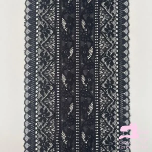 Encaje Elástico Matizado Diseño Jazmine Negro con Plateado