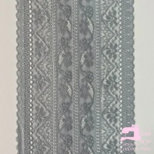 Encaje Elástico Matizado Diseño Jazmine Plomo con Plateado