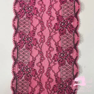 Encaje Elástico Matizado Diseño Lizbeth Fucsia con Negro
