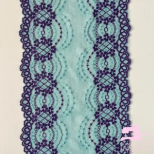 Encaje Elástico Matizado Diseño Luz Verde Jade con Morado