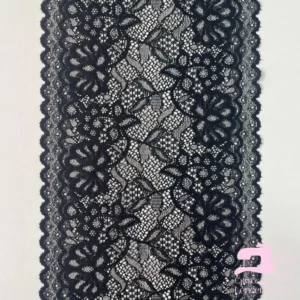 Encaje Elástico Matizado Diseño Naomi Negro con Plateado