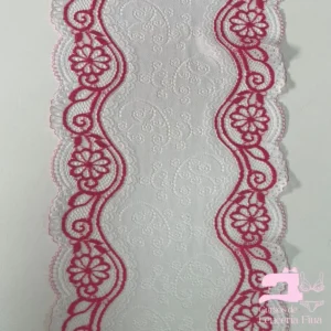 Encaje Elástico Matizado Diseño Ondas Blanco con Coral