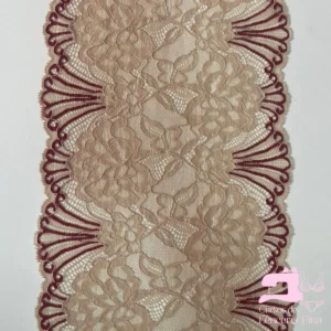 Encaje Elástico Matizado Diseño Palmeras Beige con Borgoña