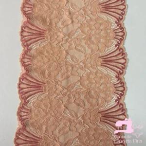 Encaje Elástico Matizado Diseño Palmeras Mandarina con Coral