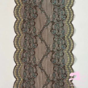 Encaje Elástico Matizado Diseño Puntadas Color Arena con Azulado