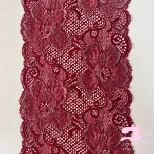 Encaje Elástico Matizado Diseño Roceta Vino con Beige