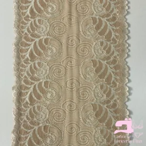 Encaje Elástico Matizado Diseño Silueta Beige con Perla
