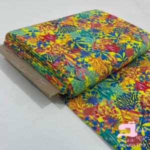 Licra para Traje de Baño Estampada Diseño Algas Marinas Amarillo