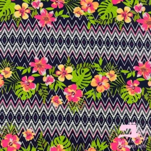 Licra para Traje de Baño Estampada Diseño Orquídeas Azul Noche