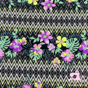 Licra para Traje de Baño Estampada Diseño Orquídeas Negro