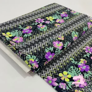 Licra para Traje de Baño Estampada Diseño Orquídeas Negro