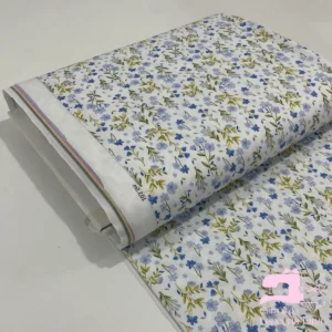 Microfibra Estampada  Diseño Lirio de Campo Azul con Celeste