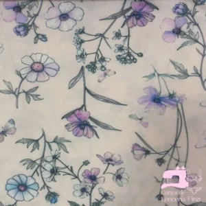 Microfibra Estampada Diseño Narciso Azulado con Violeta