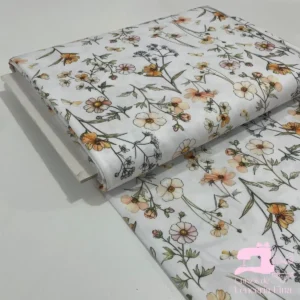 Microfibra Estampada  Diseño Narciso Perla con Amarillo