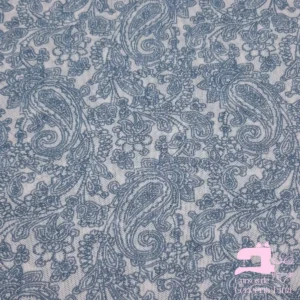 Tul Licrado Estampado Diseño Arabesco Azul Italiano