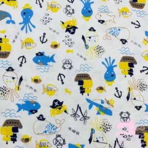 Algodón Jersey 30/1 Estampado Diseño Barco Pirata