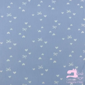 Algodón Jersey Acanalado Estampado Diseño Lazito Celeste
