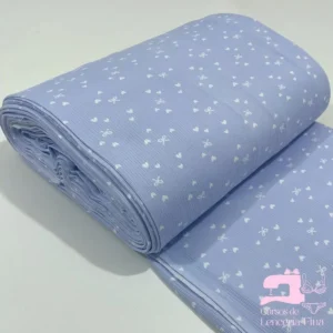 Algodón Jersey Acanalado Estampado Diseño Lazito Celeste