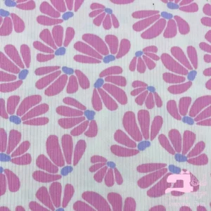 Algodón Jersey Acanalado Estampado Diseño Petalos Fucsia