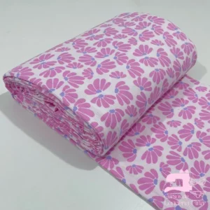 Algodón Jersey Acanalado Estampado Diseño Petalos Fucsia