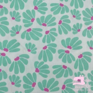 Algodón Jersey Acanalado Estampado Diseño Petalos Verde Jade