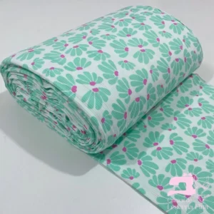 Algodón Jersey Acanalado Estampado Diseño Petalos Verde Jade
